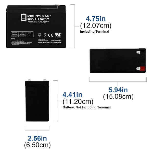 ML10-12 - 12V 10AH Scooter Battery Replaces 11ah PowerTron PT1112F2, PT1112 F2 - 2PK